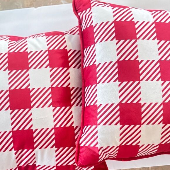 The Mountain Home Collection Decorative Plaid 18 in. x 18 in. Square Red Pillow - Picture 4 of 5